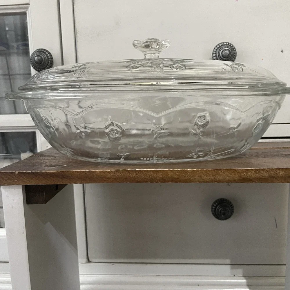 1960s Anchor Hocking Savannah Clear Oval‎ 2qt. Casserole Dish w/Covered Lid